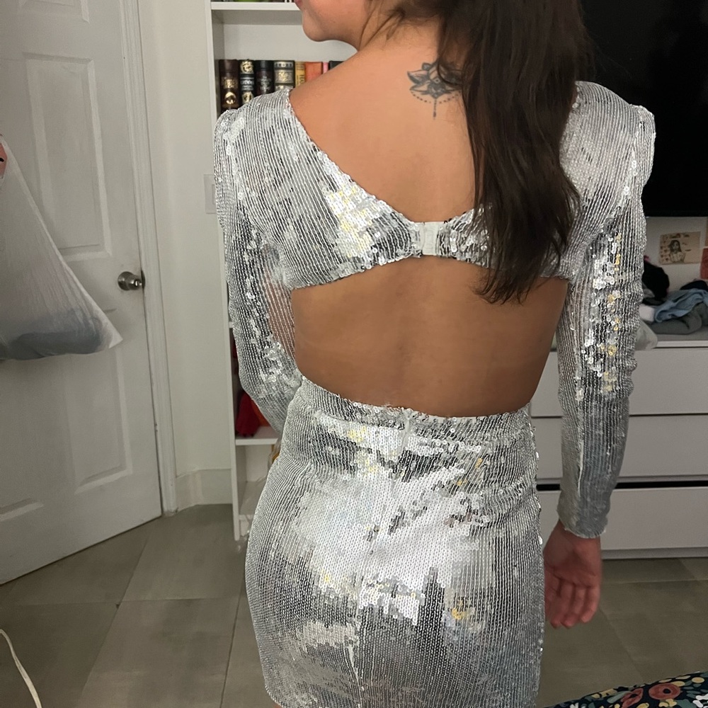 Sequence Backless Silver Mini Dress - image 5